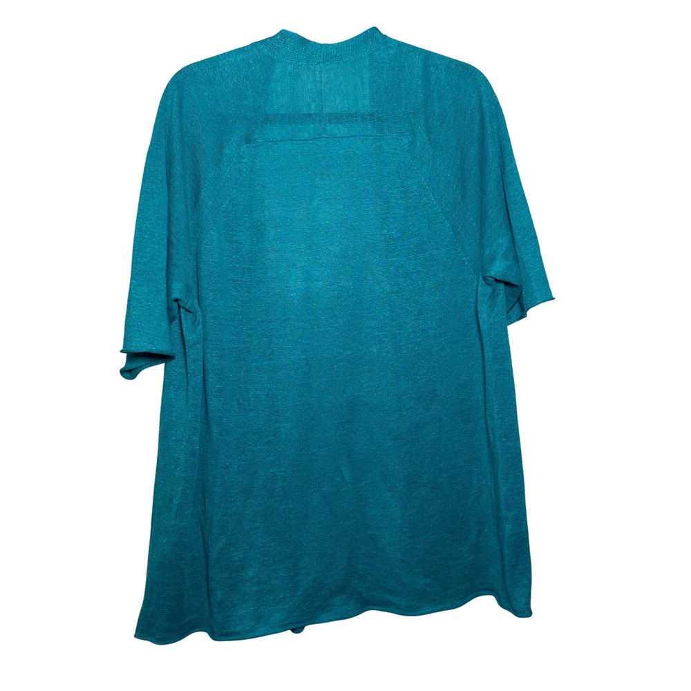 EILEEN FISHER 100%‎ Organic Linen Kimono Cardigan Teal M Lightweight Minimalist - Picture 2 of 4